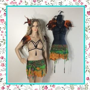 🎀 8PC TWIN FESTIVAL GOGO SKIRT FEATHER NECKLACE PERFORMANCE DANCER FAIRY ELF